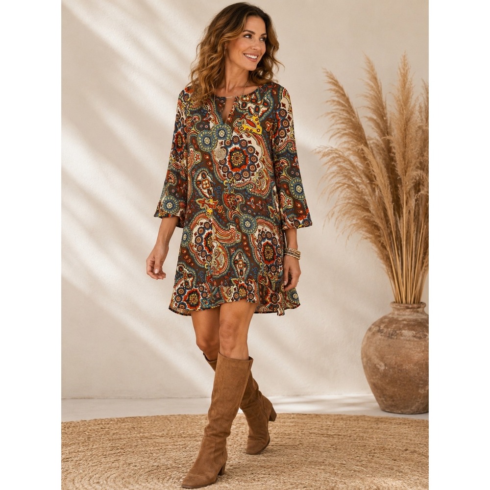 Jude Connally Megan Dress Women XL Paisley Mod Retro 70s Resort Psychedelic